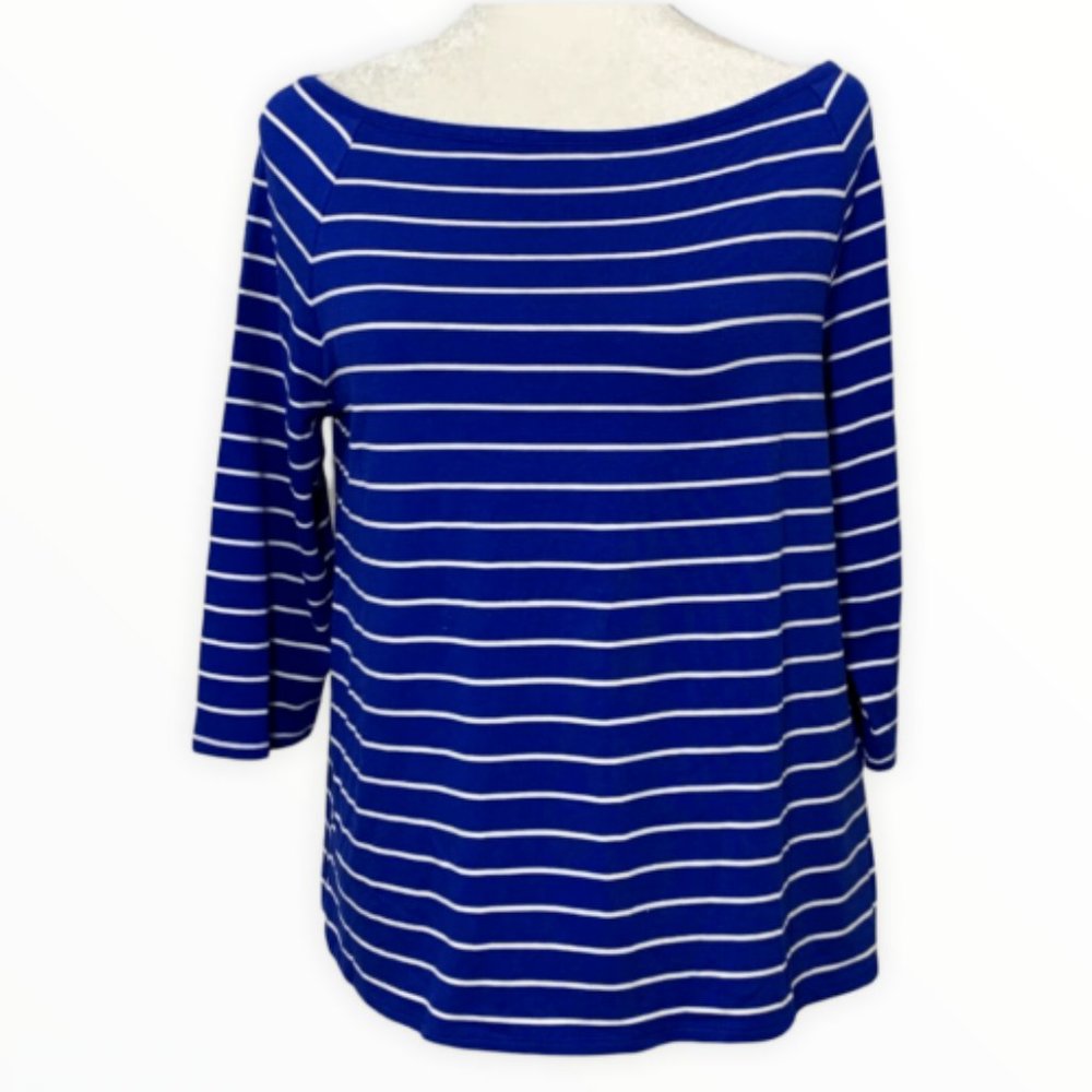 Chico's | Royal Blue & White 3/4 Sleeve Striped Nautical Blouse or Top | Sz 1